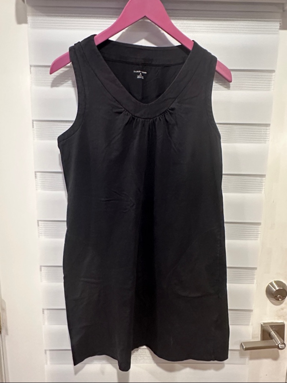 Lands End Black Ruched Neckline cotton Swim Coverup/T-shirt shift dress small